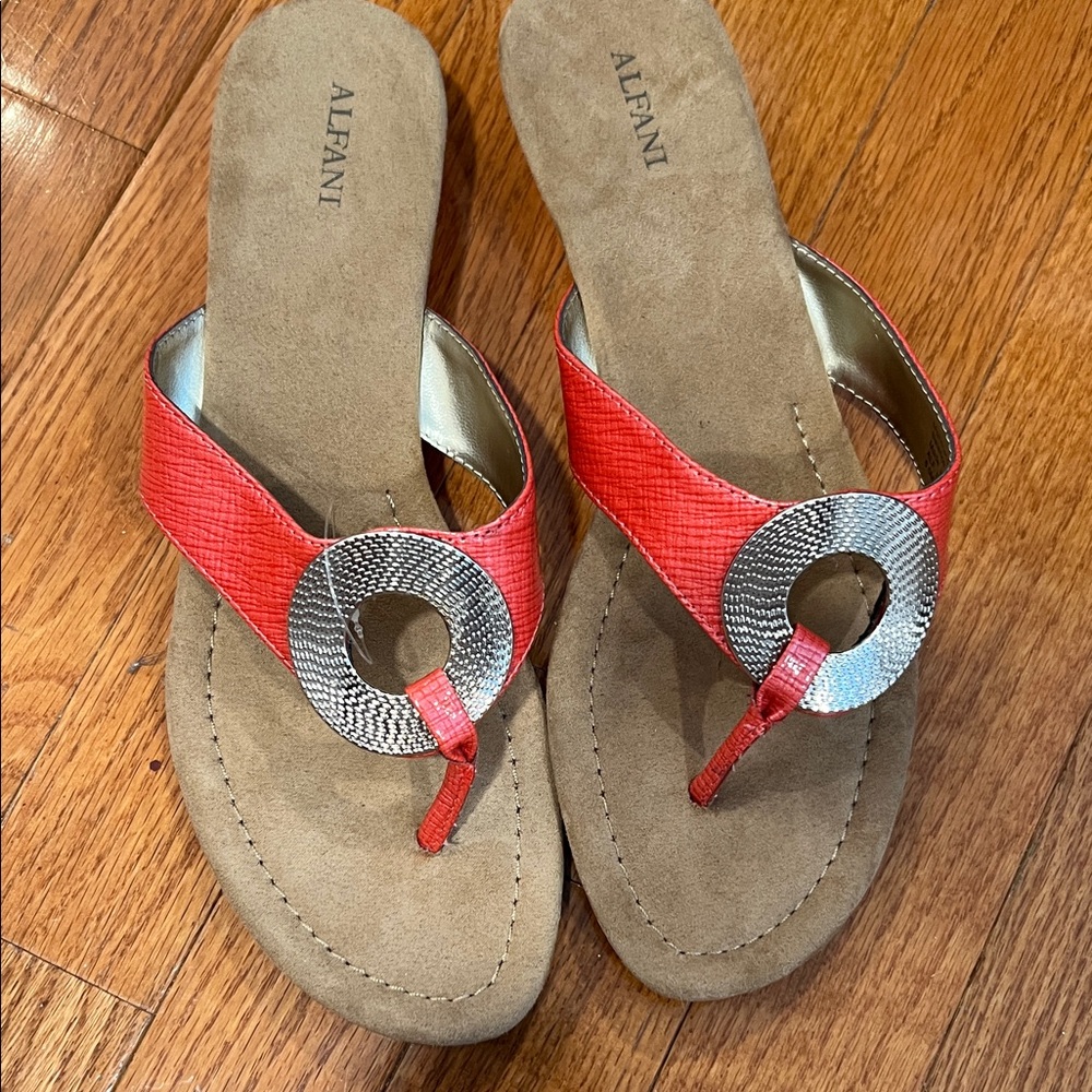 Alfani Red and Tan Sandals with Silver Accent